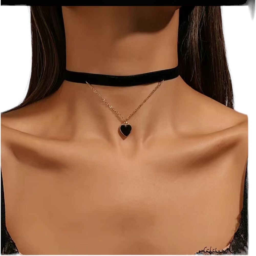 Dark Green/Turquoise Felt and Gold Choker Necklace